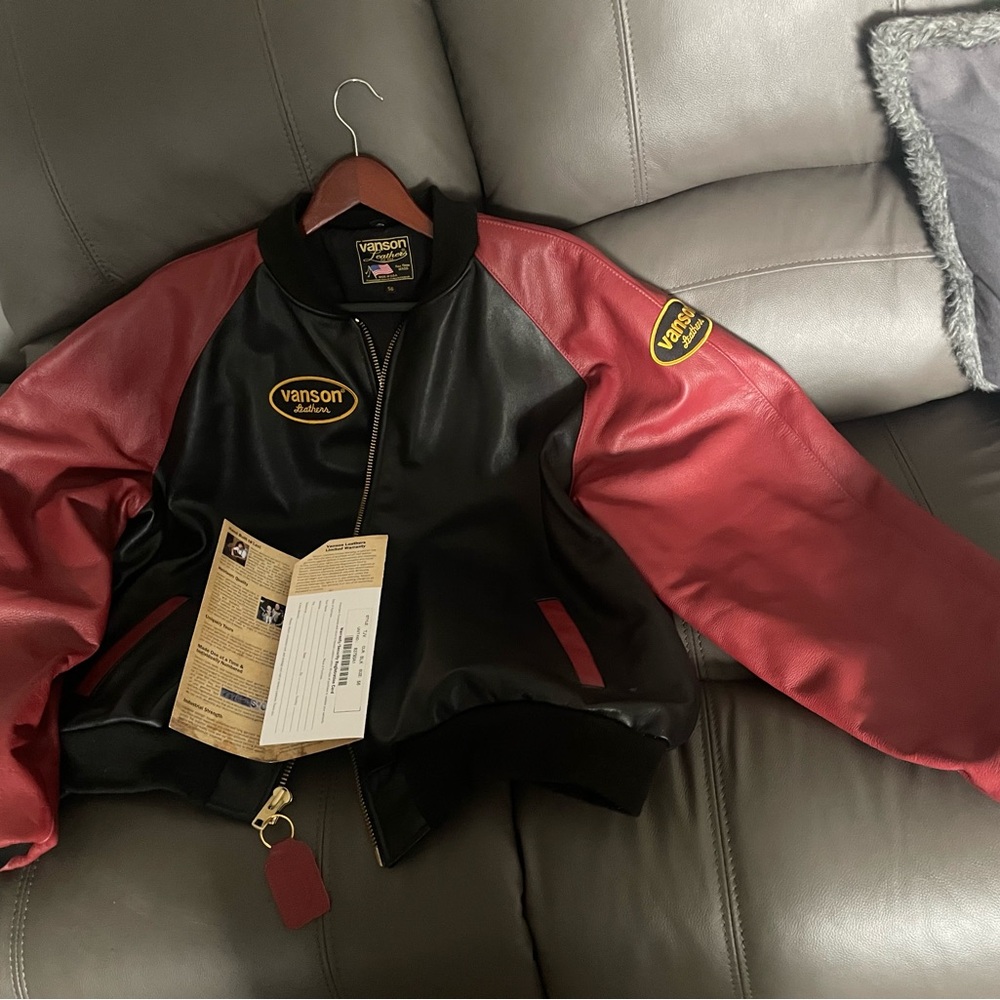 Vanson Black and Red Bomber Jacket
